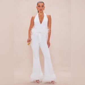 Patti Feather Pant Set - Off White (Fashion Nova)